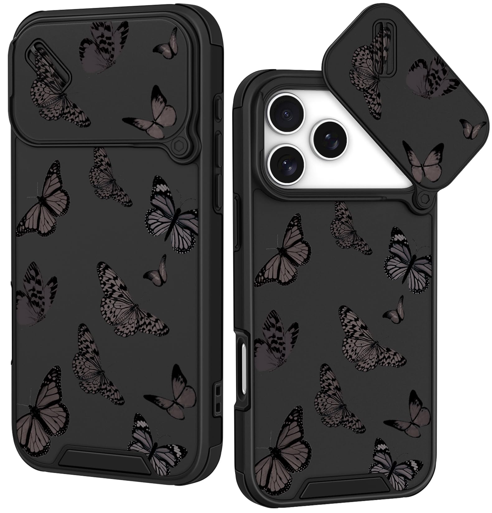 Funermei for iPhone 18 Pro Max/17 Pro Max Ring Stand Case, Black Butterfly