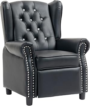 AVAWING Kids Recliner Chair, Wingback Toddler Recliner with Tufted Backrest & Nailhead Trim, PU Leather Kids Chair with Adjustable Backrest and Footrest, for Bedroom and Nursery, Black
