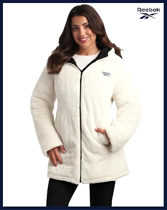 Reebok Womens Winter Jacket - Sherpa Fleece Lined Reversible Insulated Puffer Parka Winter Coats for Women with Faux Fur Hood