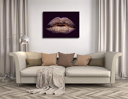 Miniatura 2 de Lienzo decorativo de labios dorados para mujer, impresiones en lienzo, maquillaje, cuerpo morado, labio, arte, arte, arte, arte, arte, arte, arte,