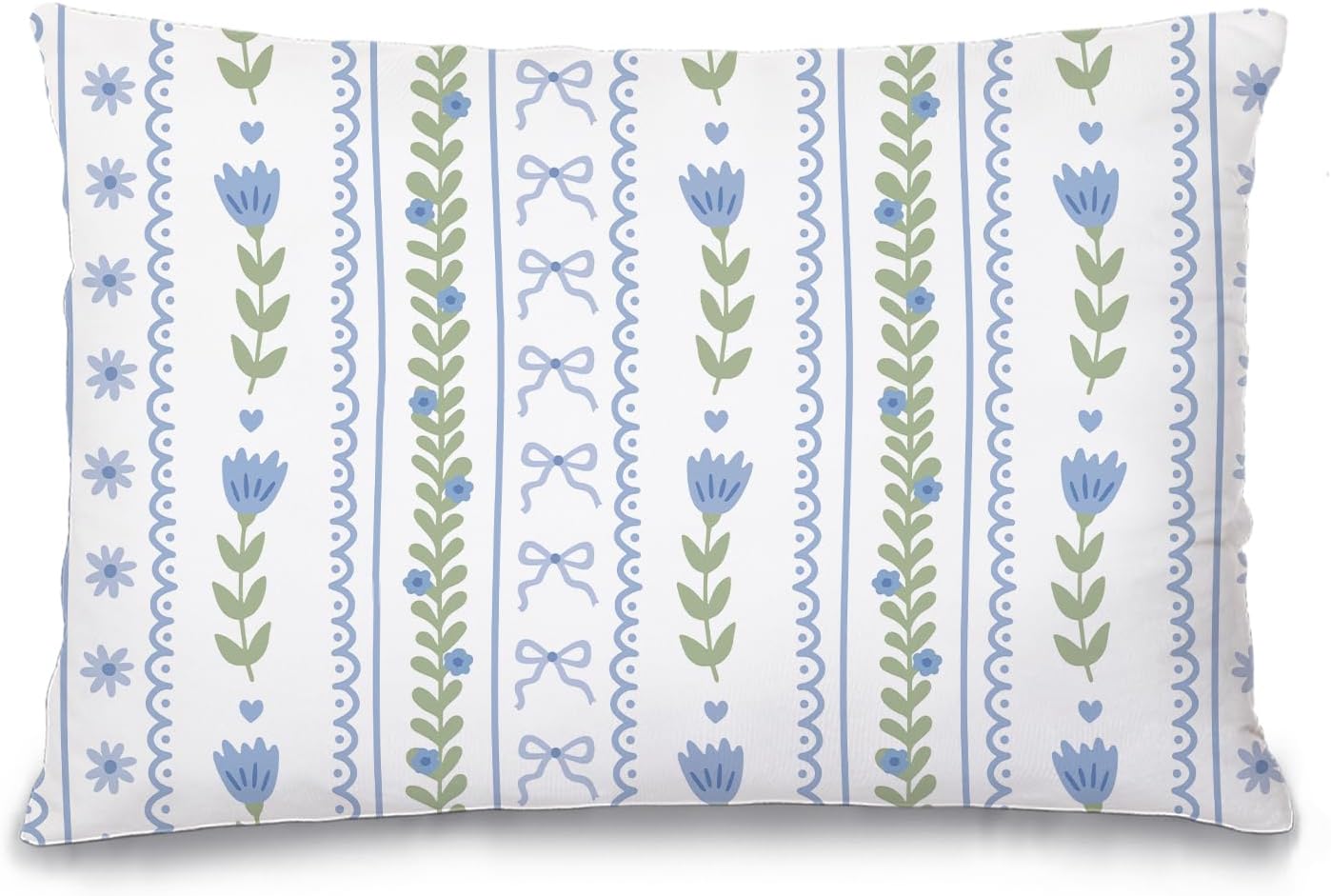 Grandmillennial Blue Floral Cottagecore 20x30 Sleep Pillow Covers Queen Size for Sleeping Bed Zippered,Grandmillennial Blue Floral Cottagecore Bedroom Dorm Room Decor,Double-Sided (1 Pack)