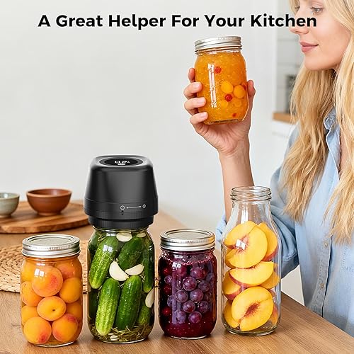 Miniatura 7 de Sellador al vacío eléctrico mejorado para tarros de masón, kit de sellado al vacío automático 3 en 1 para enlatar con tapas Mason de boca ancha y