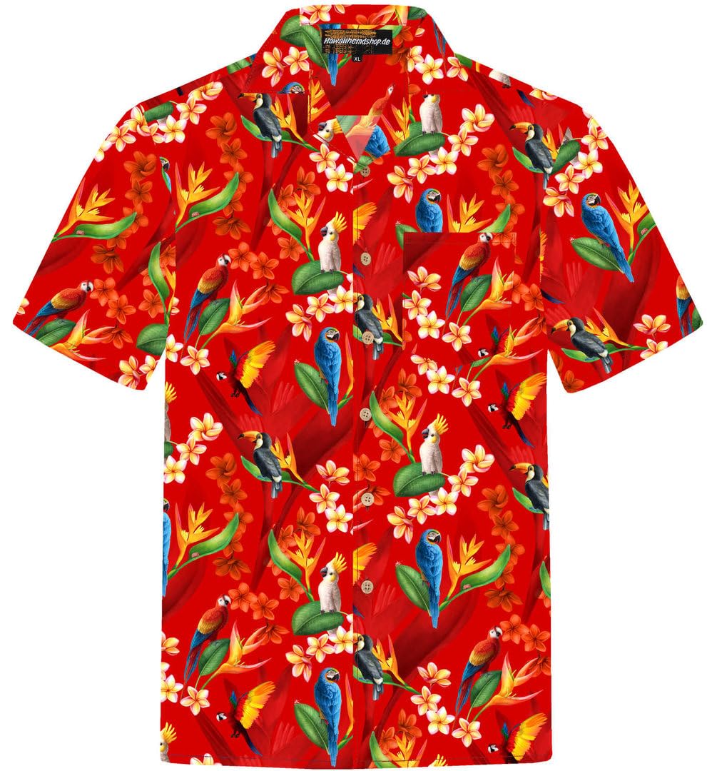 Hawaiihemdshop Men's Flower Parrots Hawaiian Shirts For Cotton Hawaii Parrots Shirt S - 8XL