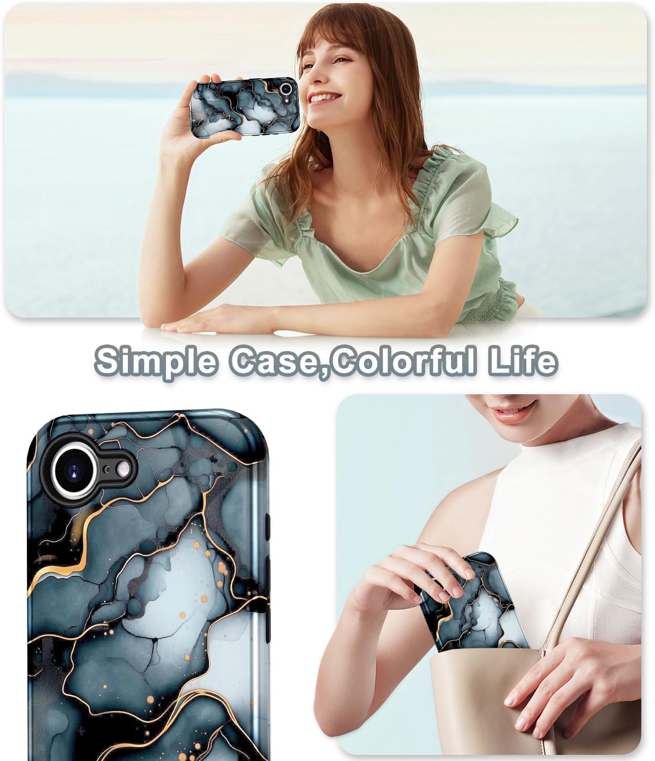 Btscase for iPhone 16e Case (2025),[Military Grade Drop Tested] Marble Pattern Design Slim Rugged Shockproof Women Girls Men Protective Anti-Scratch Cover for iPhone 16e, Black - Image 6