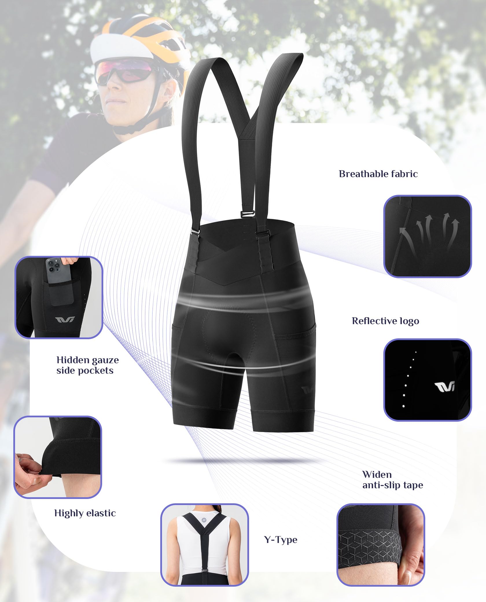 ROCKBROS TVI Pantaloni Ciclisti Donna, Pantaloncini Ciclismo Donna, Pantaloncini Bici a Imbottiti, Salopette da Bicicletta, Pantaloni MTB Corti Traspiranti, Abbigliamento Intimo Ciclismo, Nero
