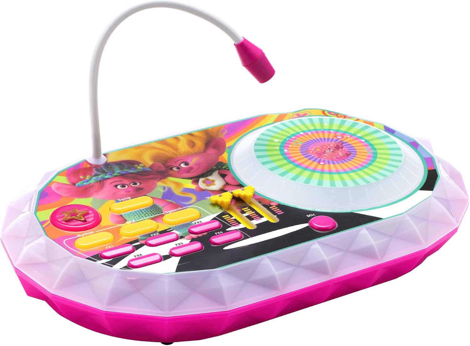 eKids Trolls Band Together DJ Party Mixer Turntable Toy with Built in Microphone for Kids, for Fans of Trolls Toys for Girls