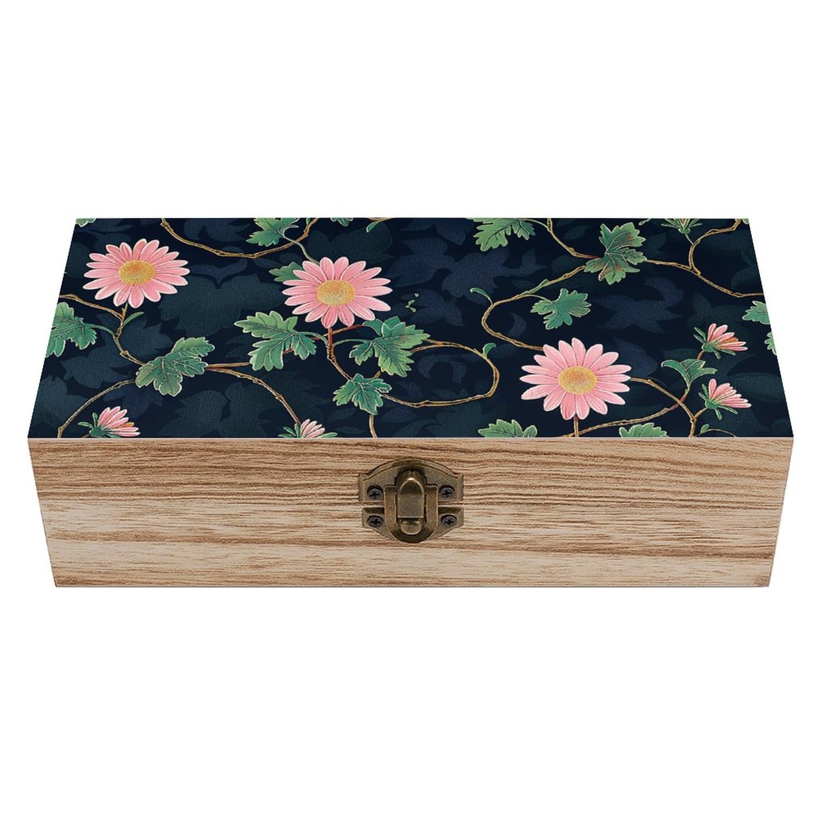 NTVOWPZO Wooden Storage Box Daisies And Vines Wood Gift Box with Hinged Lid Vintage Decorative Boxes Jewelry Memory Box for Jewelry Art Hobbies Home Storage Treasure Keepsake Gift