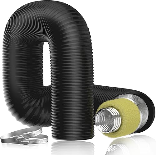 Hon&Guan Manguera flexible aislada de 4" de 8 pies de largo, silenciador reductor de ruido negro para ventilador de conducto en línea del sistema de