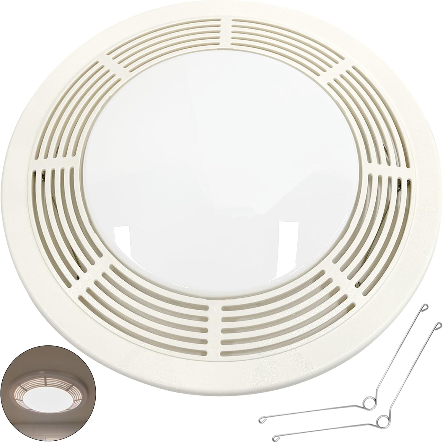 IWIWE S97017702 Fan Light Grill Cover Assembly Replacement for Broan Nutone 15" Round Ventilation Fan/Light, W/Light Lens & Grille Springs Fits 8663RP,8664RP,750,751,N750,8663FL,8663RF,8673RP,VL3668RP