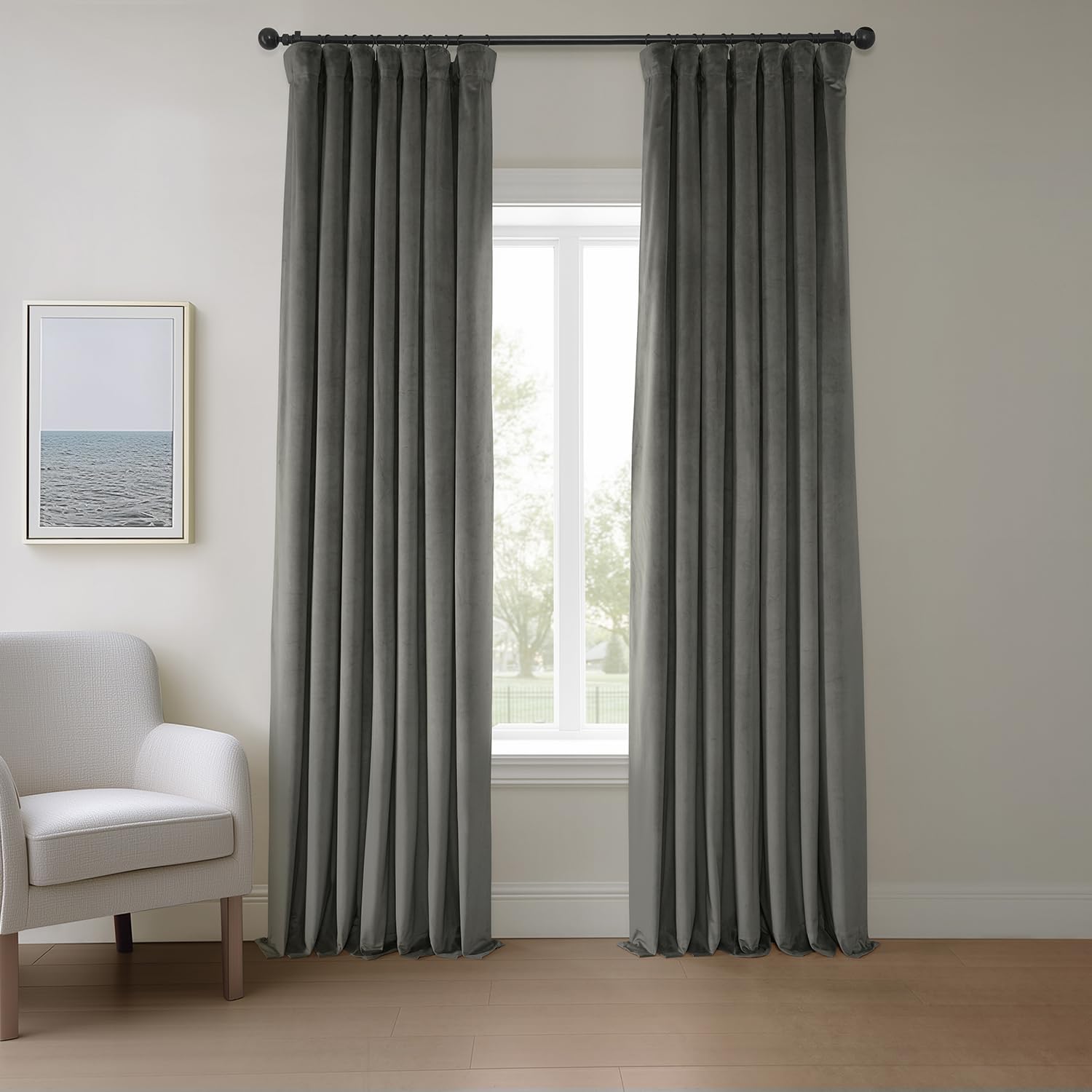 HPD Half Price Drapes Heritage Plush Velvet Curtains 96 Inches Long Room Darkening Curtains for Bedroom & Living Room 50W x 96L, (1 Panel), Pepper