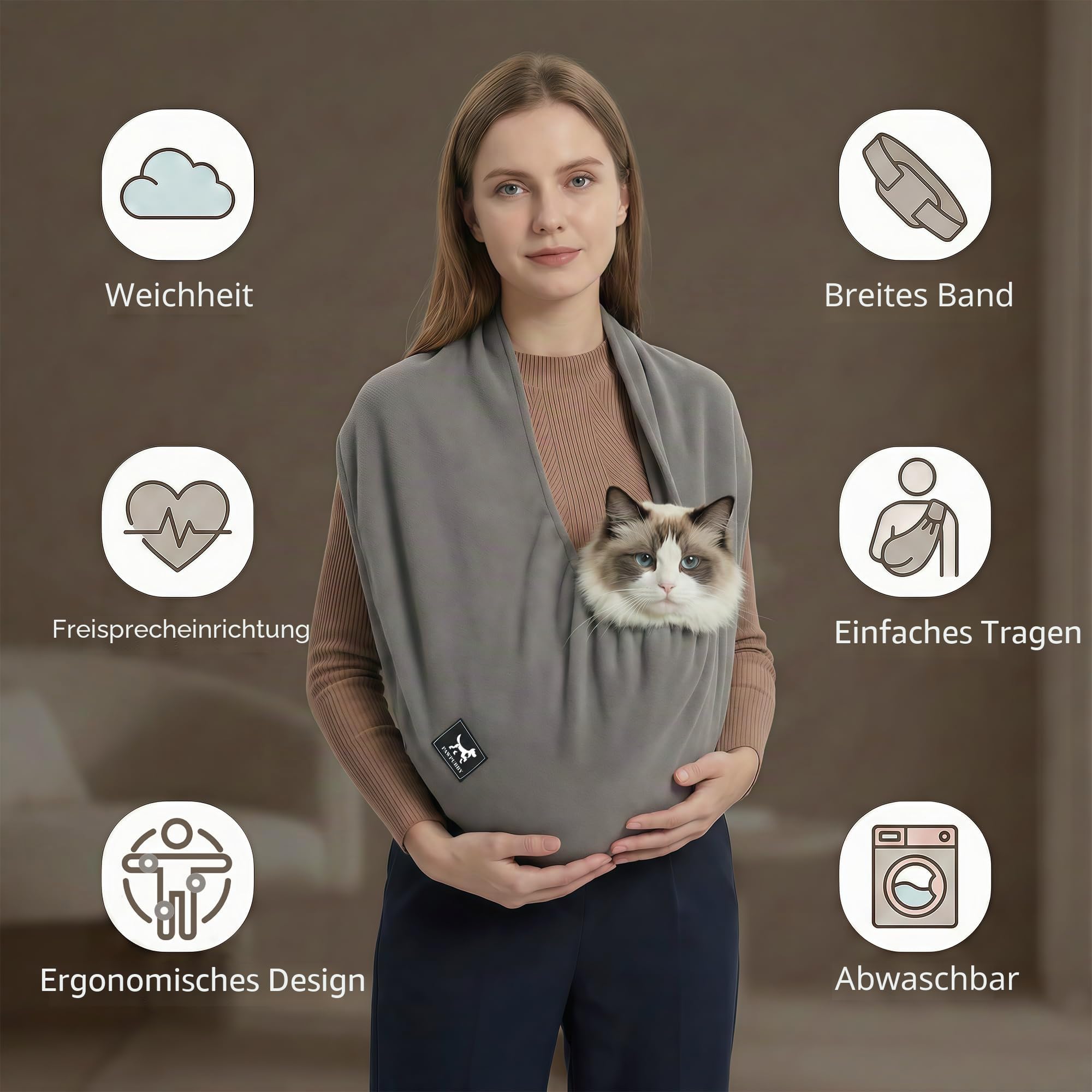 Katzen-Tragetasche, trägerlose Haustier-Tragetasche für kleine Hunde & Katzen - Weiche atmungsaktive Kitten Pubby Tragetasche Beruhigende Känguru-Tasche, zum Kuscheln drinnen & für Reisen