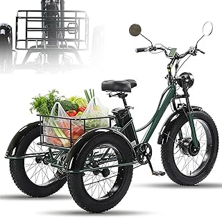Elektrisches Dreirad für Senioren E Elektro 24 Zoll Klappbar Dreirad 3 Rad Elektrodreirad FüR Senioren mit Aufbewahrungskorb Höhe Einstellbare Tragfähigkeit 200kg für Besorgungen Green