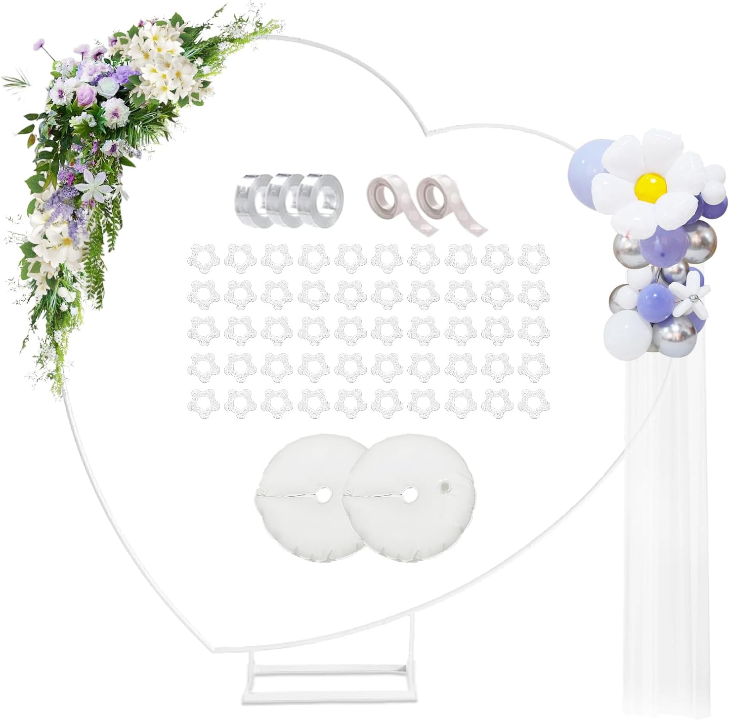 Tilted Heart Shaped Metal Balloon Arch Kit,6.6ft Wedding Heart Arch Backdrop Stand,with Water Bag for Proposal, Wedding, Valentine’s Day, Bridal, Birthday Party Decorations (White-Tilted)