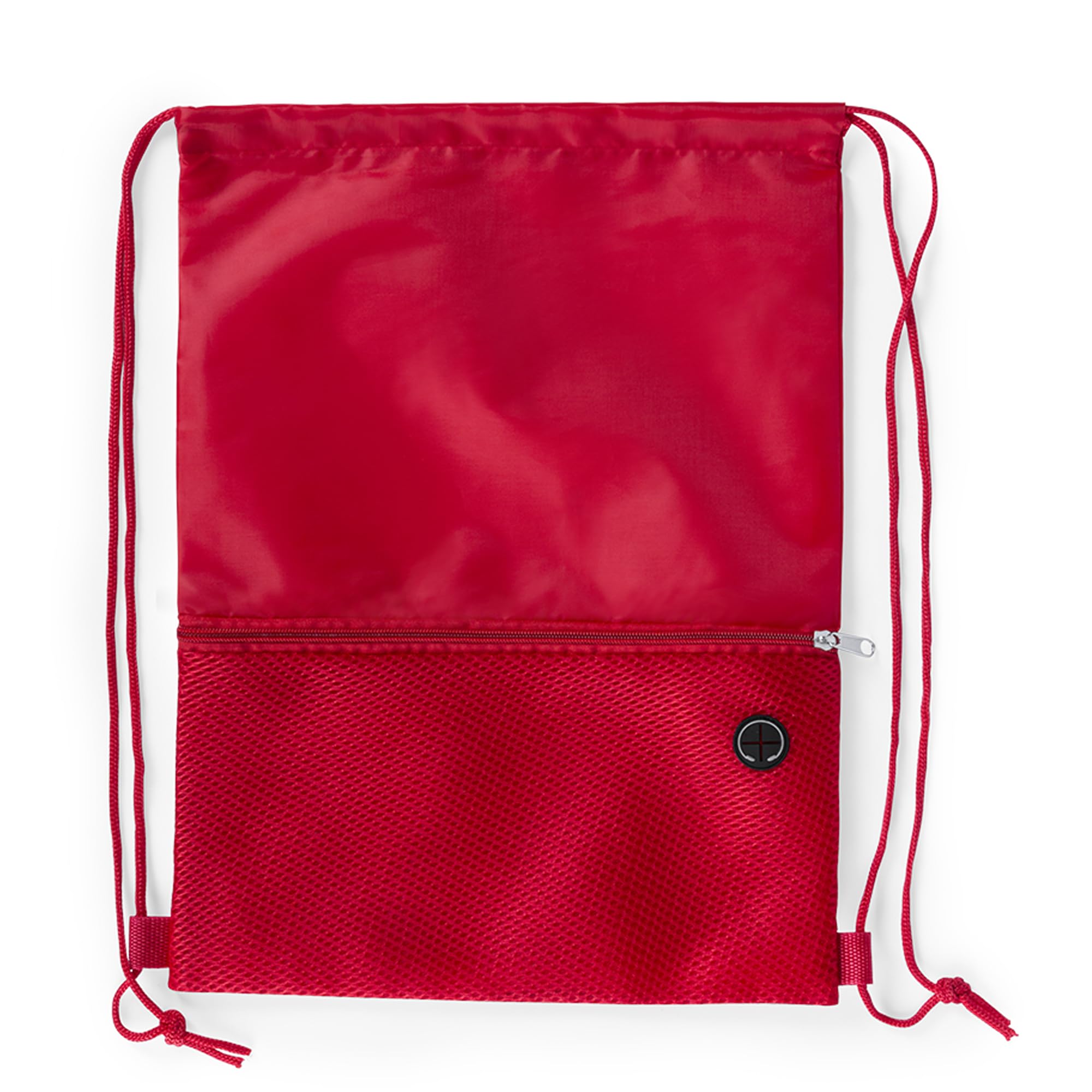 Bodygenix Unisex Drawstring Backpack for Sports – Lightweight Polyester Bag with Front Zip Pocket & Headphone Port – Waterproof Cinch String Bag for Sports, School, Swim, Travel & Beach Use - Red