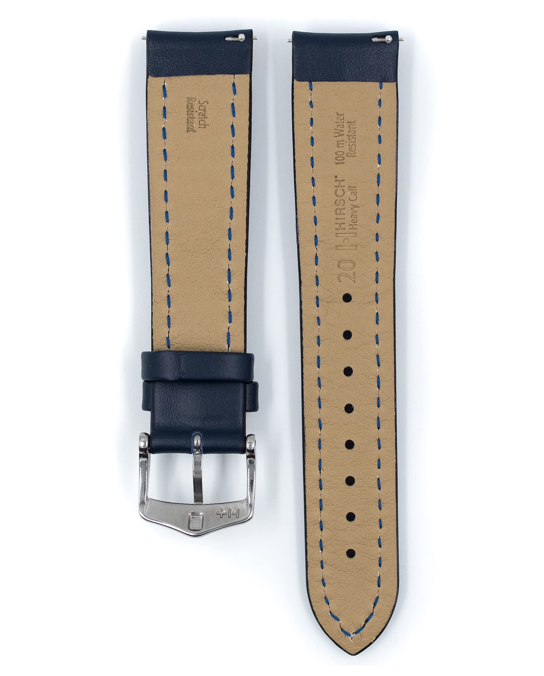 HIRSCH Heavy Calf L, Contrast Stitching Watch Strap in Blau, 22 mm, Steel Buckle