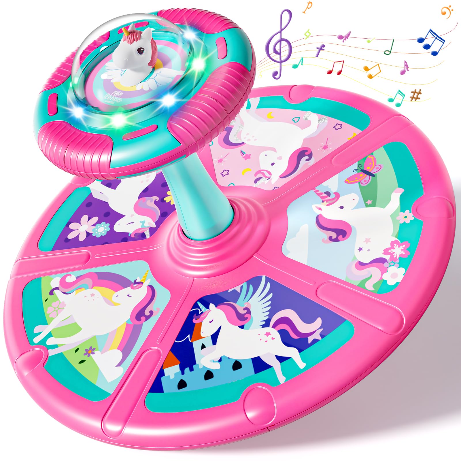 Lehoo Castle Sensory Toys for 2-4 Years Old Girls, 360Β° Spinning Chair with Lights and Music, Autism Sensory Toys for Balance Training, Unicorn Birthday Gifts for Toddler Girl Aged 2 3 4