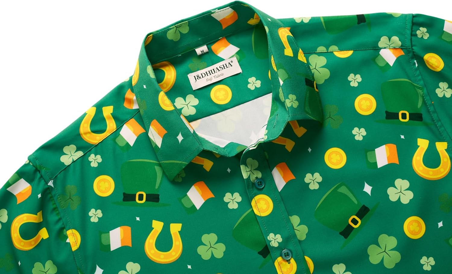 J&DHUASHA Mens St Patrick's Day Shirt Shamrock Irish Printed Green Clover Hawaiian Button Down Short Sleeves Shirts - Image 4