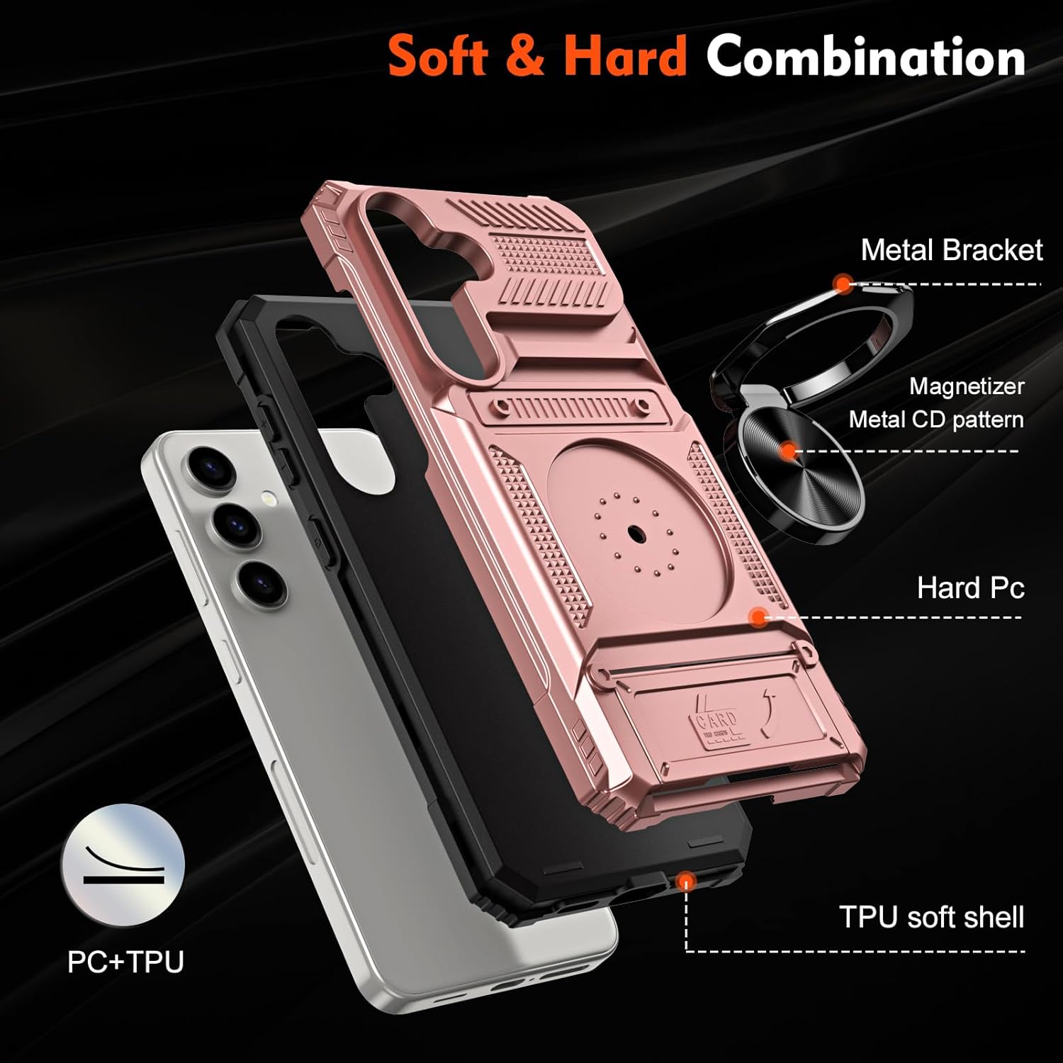 Furiet Phone Case for Samsung Galaxy S24 Plus/S25 Plus S24+ S25+ 5G with Tempered Glass Screen Protector Card Slots Ring Stand Two Layer Defender for S24Plus 24S + S 24 24+ S25Plus 25S 25+ Rose Gold - Image 2