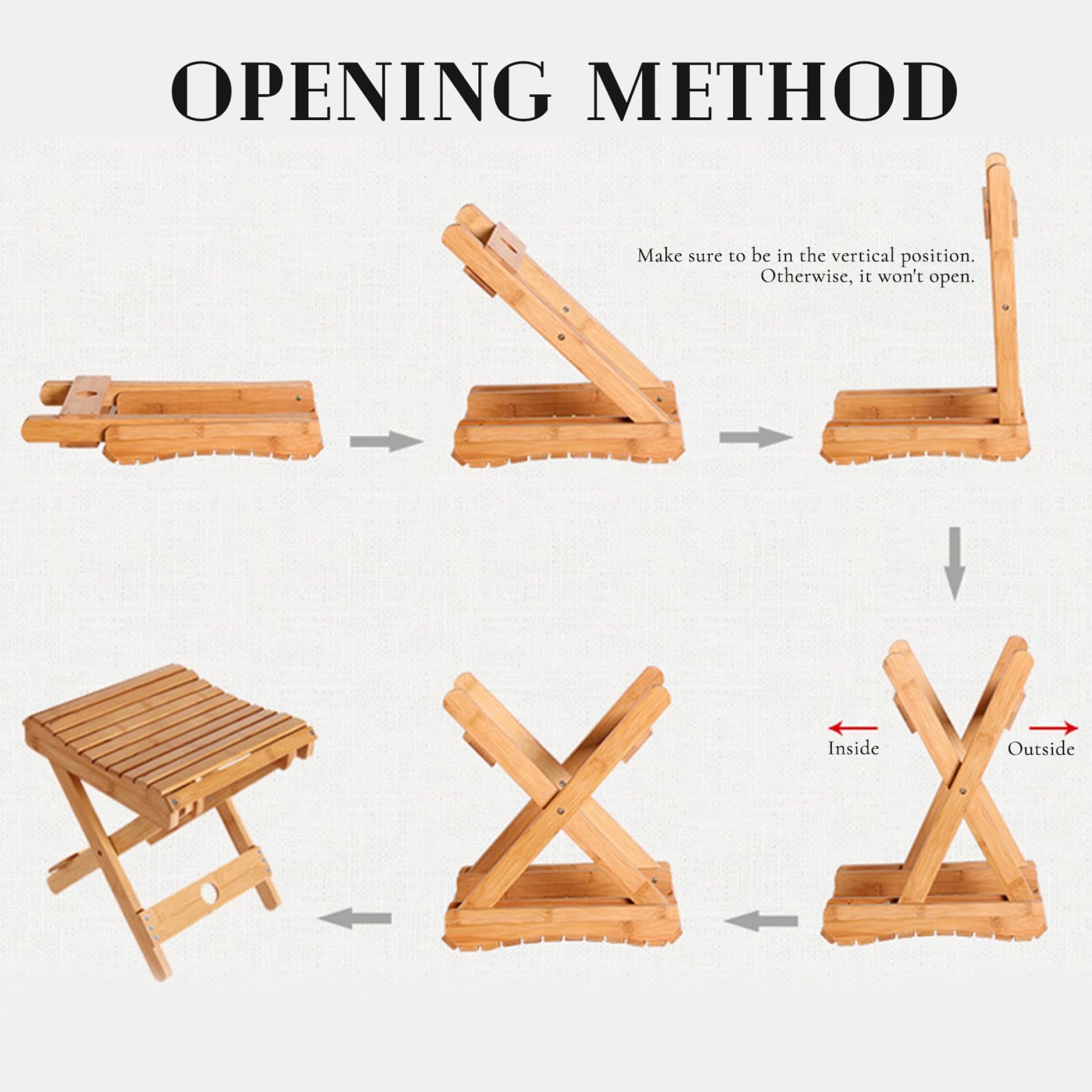 Taburete Plegable bambú de Servicio Pesado Taburete Plegable Silla portátil Banco para jardín al Aire Libre Campamento Picnic baño
