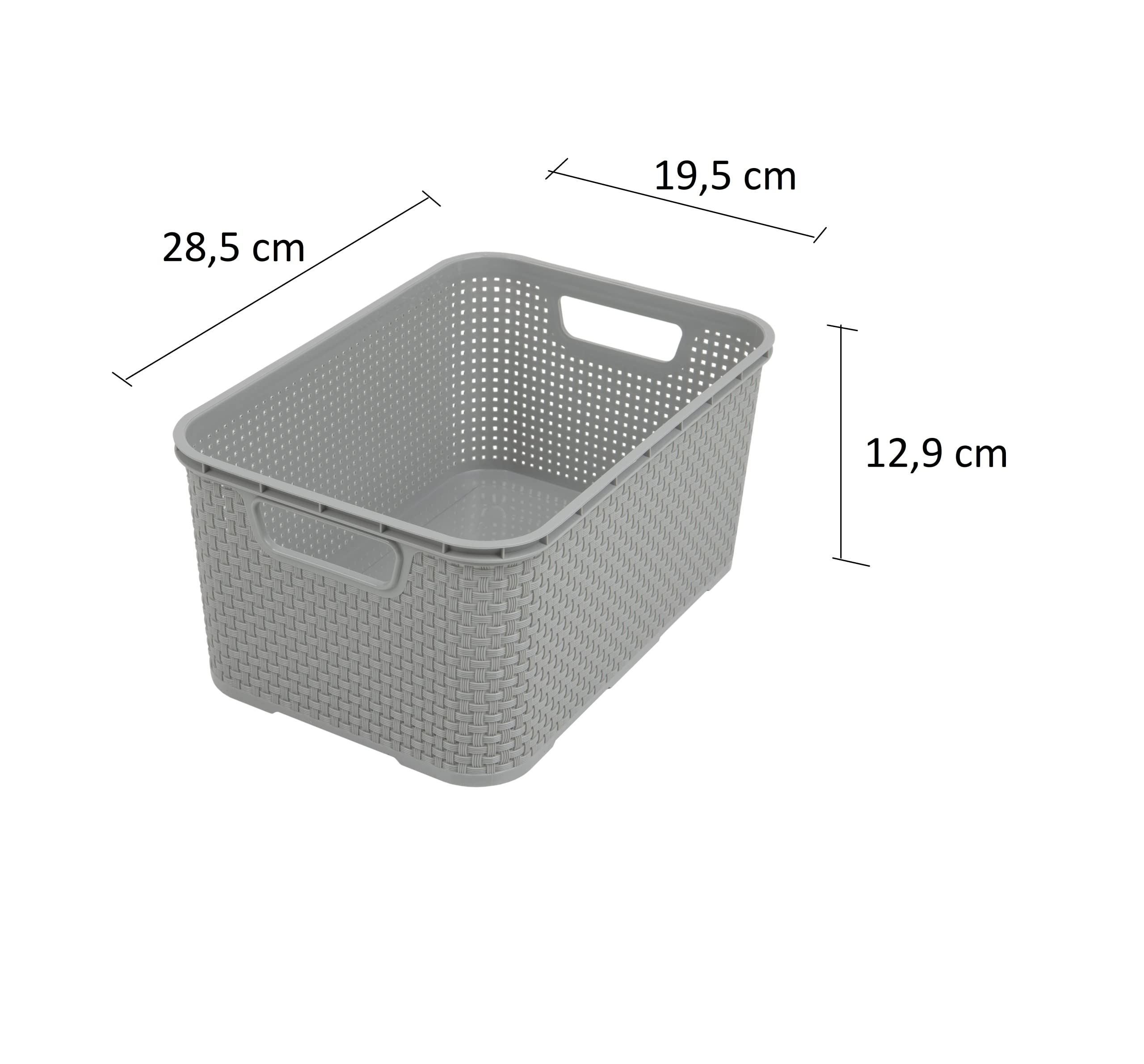BranQ - Home essential uniwersalny, wielofunkcyjny kosz o wyglądzie rattanowym, rozmiar S 7 l, tworzywo sztuczne PP bez BPA, jasnoszary, 28,5 x 19,5 x 12,9 cm