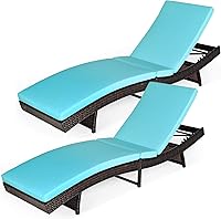 Vista 1 de COSTWAY Juego de 2 sillas de ratán de polietileno para patio, tumbona plegable para exteriores con respaldo ajustable de 5 engranajes y cojín suave