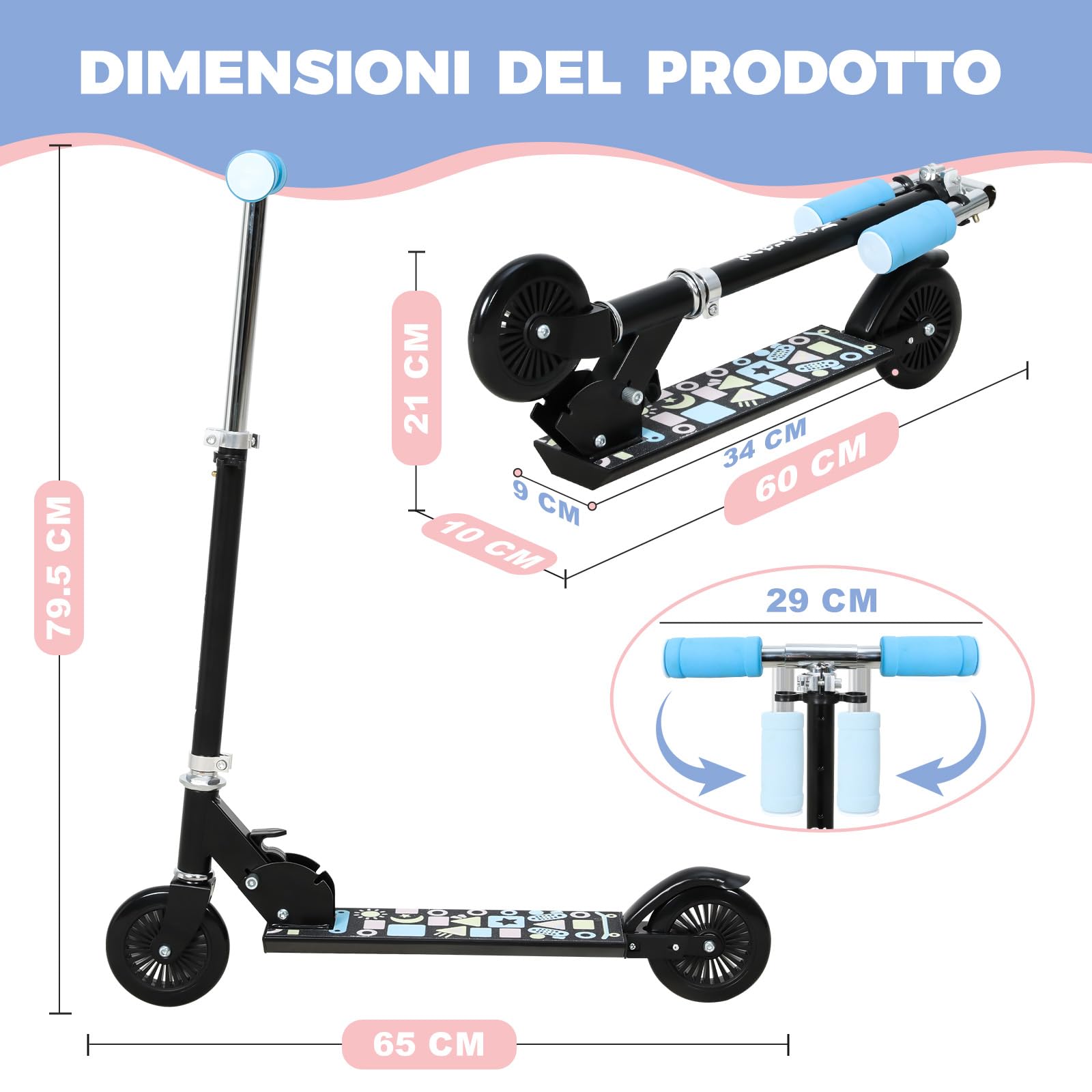 Novonova Children's Folding Scooter 4-6 Years, Teenager Scooter with Adjustable Handlebar Height 3 Levels - Image 2