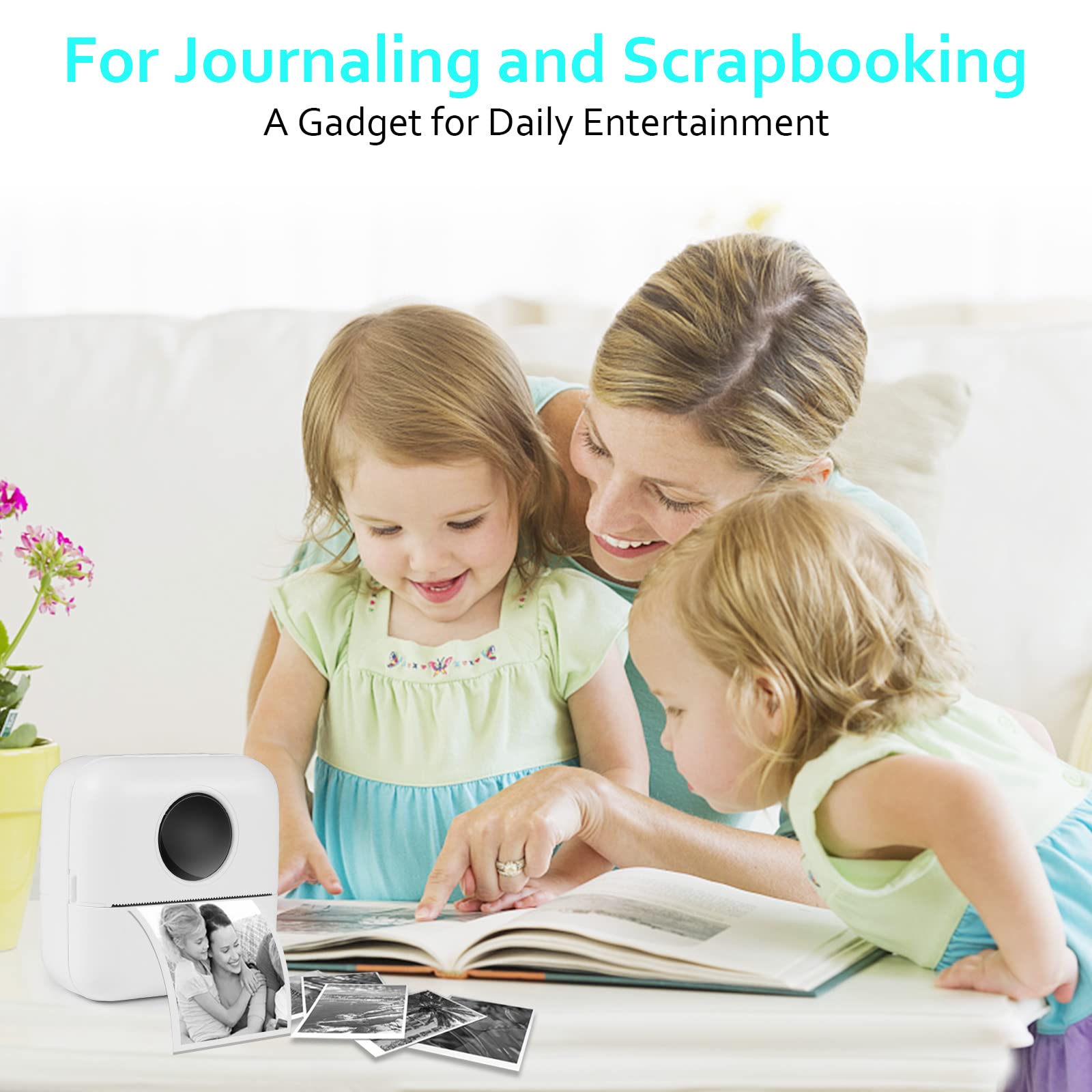 GuKKK Mini Impresora para Movil, Impresora Fotográfica, Portátil Mini Impresora Bluetooth Impresora Termica, Inalámbrico Impresora Térmica Con 13 Rolls of Paper, Movil Impresora Fotos, para Fotos Nota