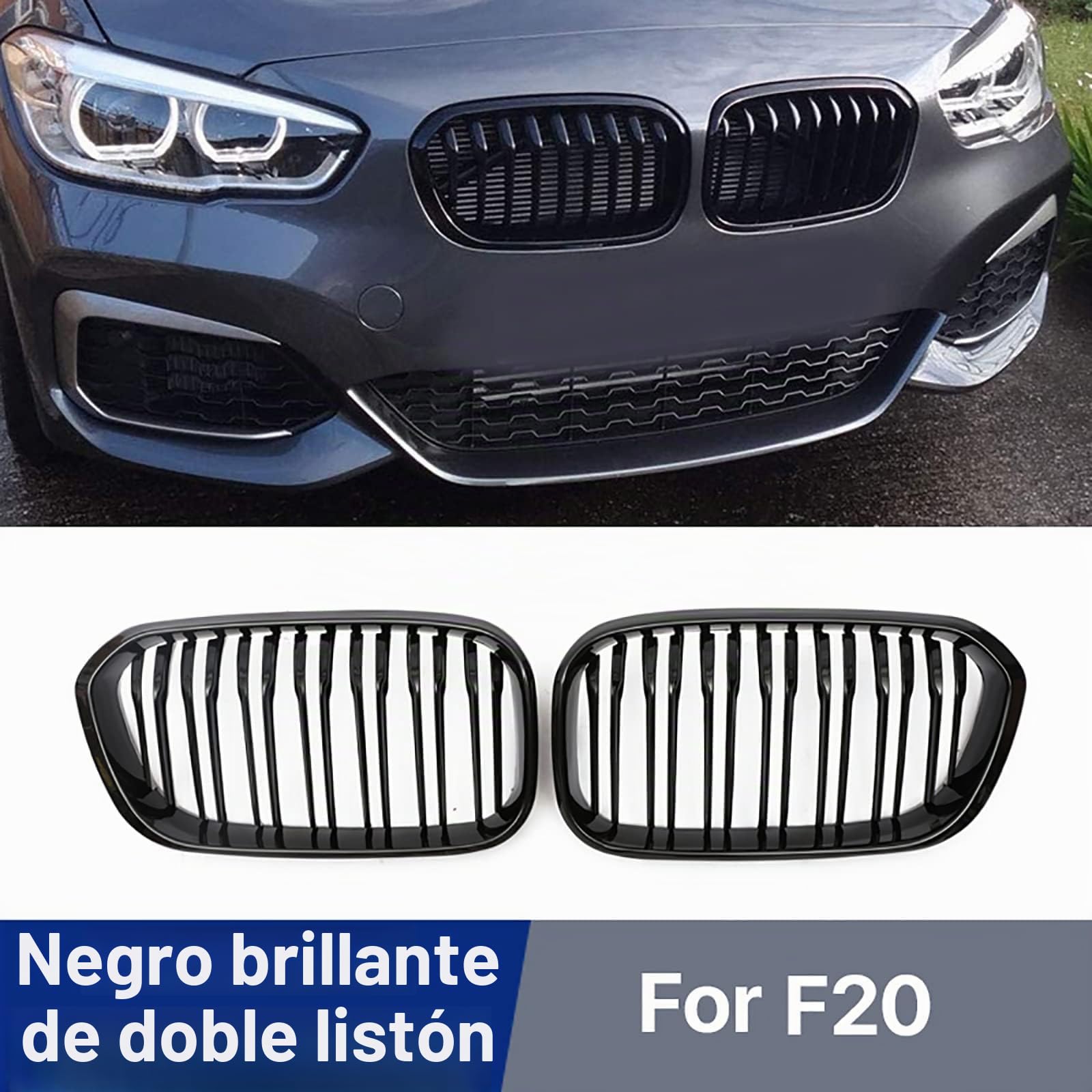 F20 F21 Rejilla de radiador para BMW Serie 1 F20 F21 Parrilla Negro riñones Negra Serie 1 F20 F21 Rejilla Doble 2015 2016 2017 2018