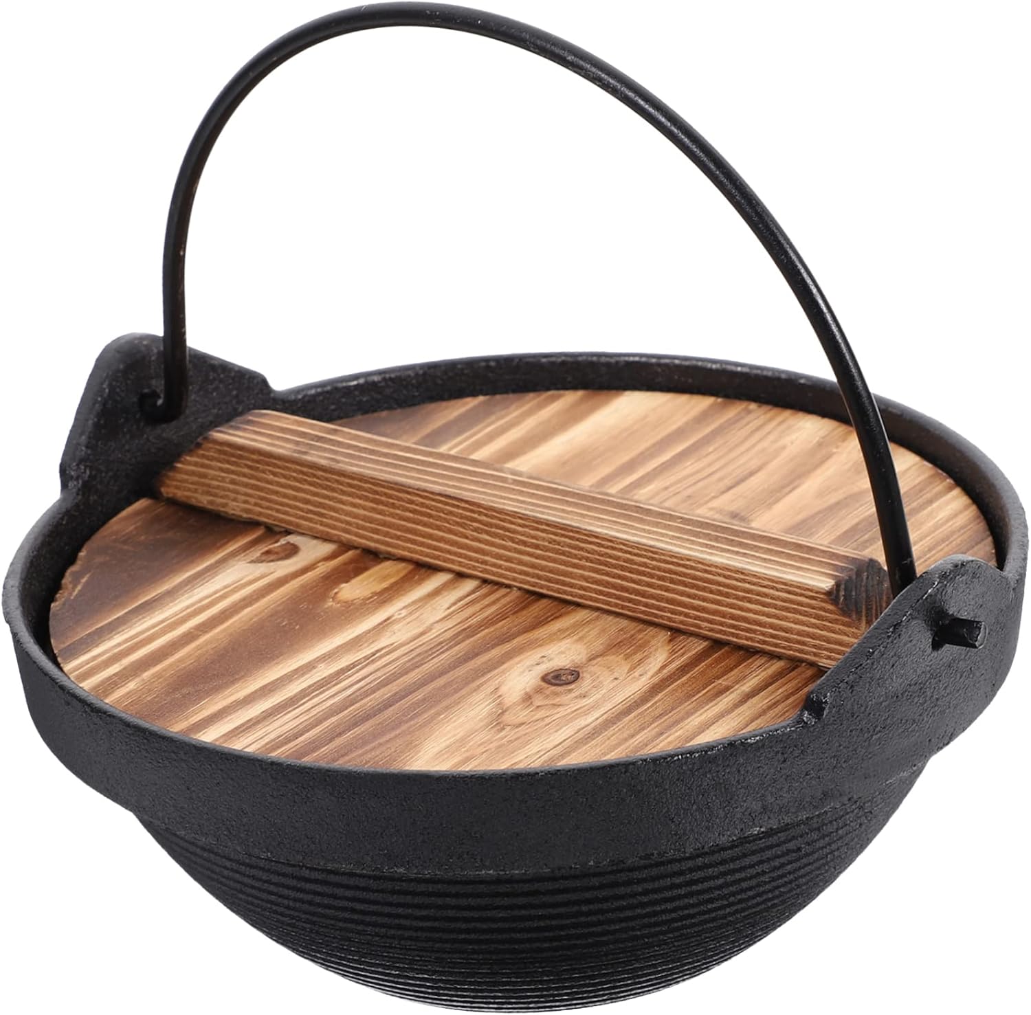 Non-stick Iron Soup Pot with Wooden Lid Japanese Style Hot Pot for Camping Outdoor Cooking and Family Gatherings Cast Iron Design Easy to Clean