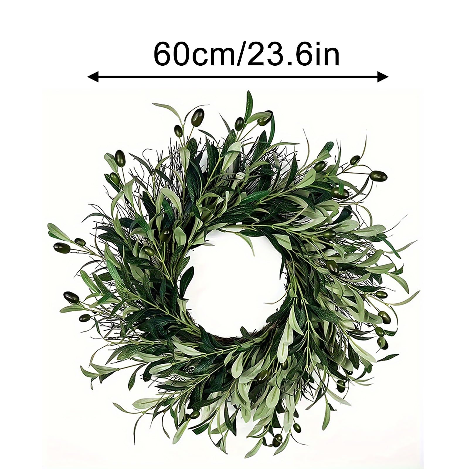 Corona Navideña de Hojas de Olivo Artificiales, Corona Navideña de Aceitunas Verdes con Hojas de Olivo Verdes, para Decoración de Hogar, Pared, Ventana, Festival, Boda(60cm/23.6in)