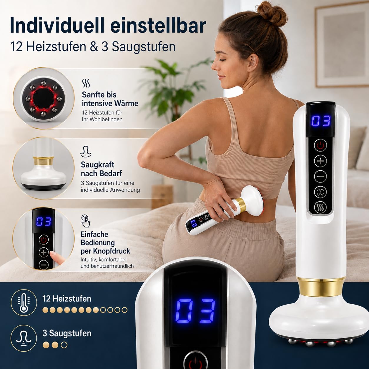Cellulite Massagegerät, Schröpfgerät mit Wärme und 8 Magnetkugeln