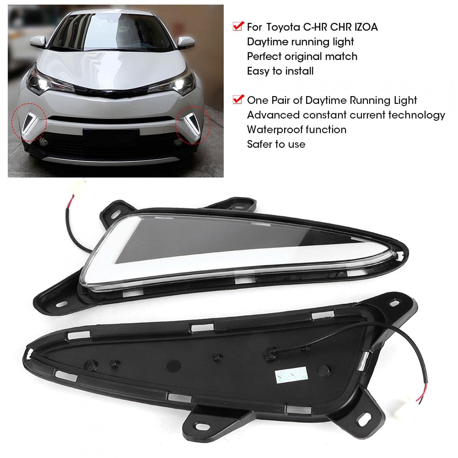 Luz de conducción de coche, DC12V 6000-6700K Luz de circulación diurna LED impermeable DRL Apta para C-HR CHR IZOA