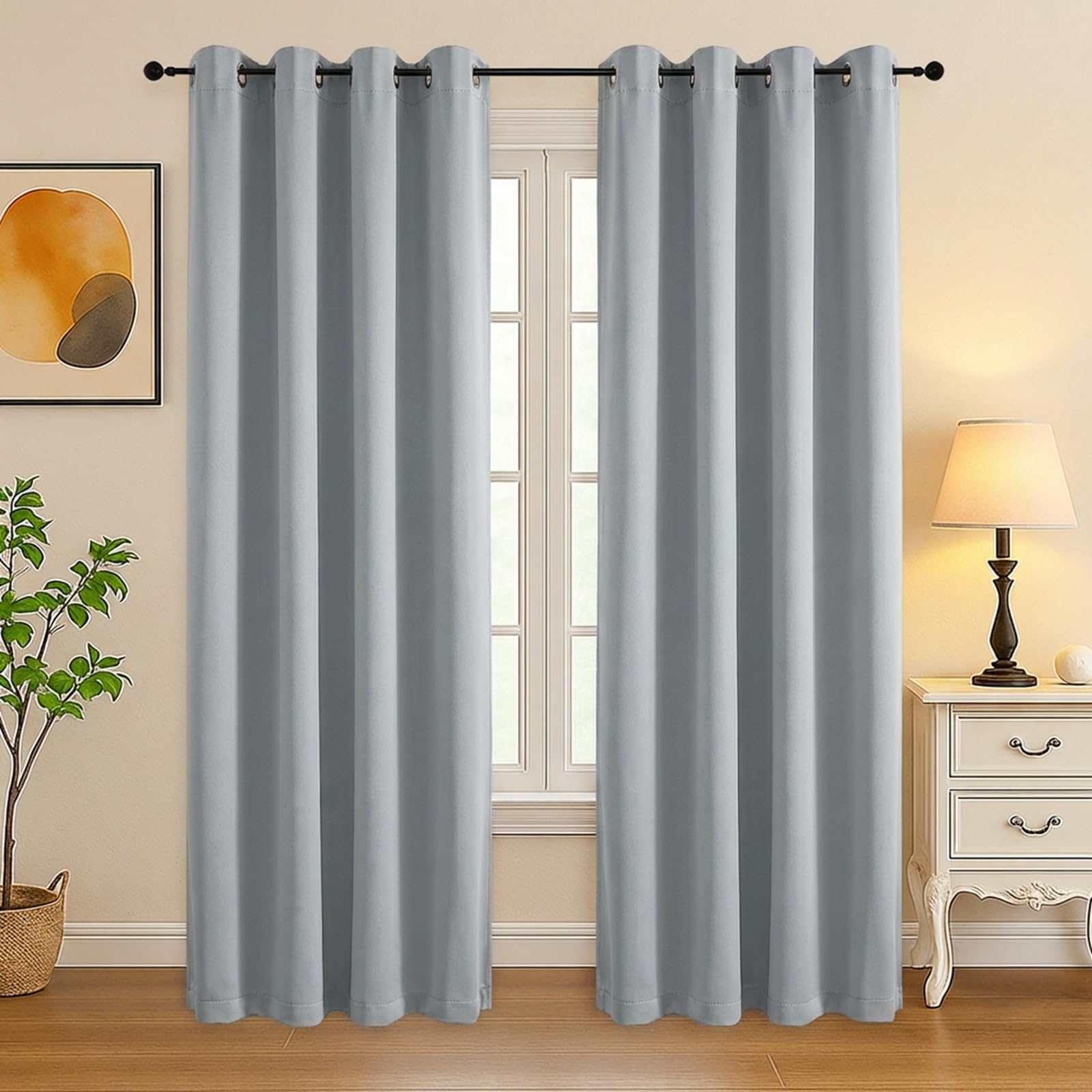 Simplebrand Silver Grey Curtains for Bedroom Living Room 72 Inches Long 2 Panels Set, Room Darkening Thermal Insulated Curtains &amp; Drapes, Solid Grommet Noise Reducing Window Treatment, W50 x L72 Inch