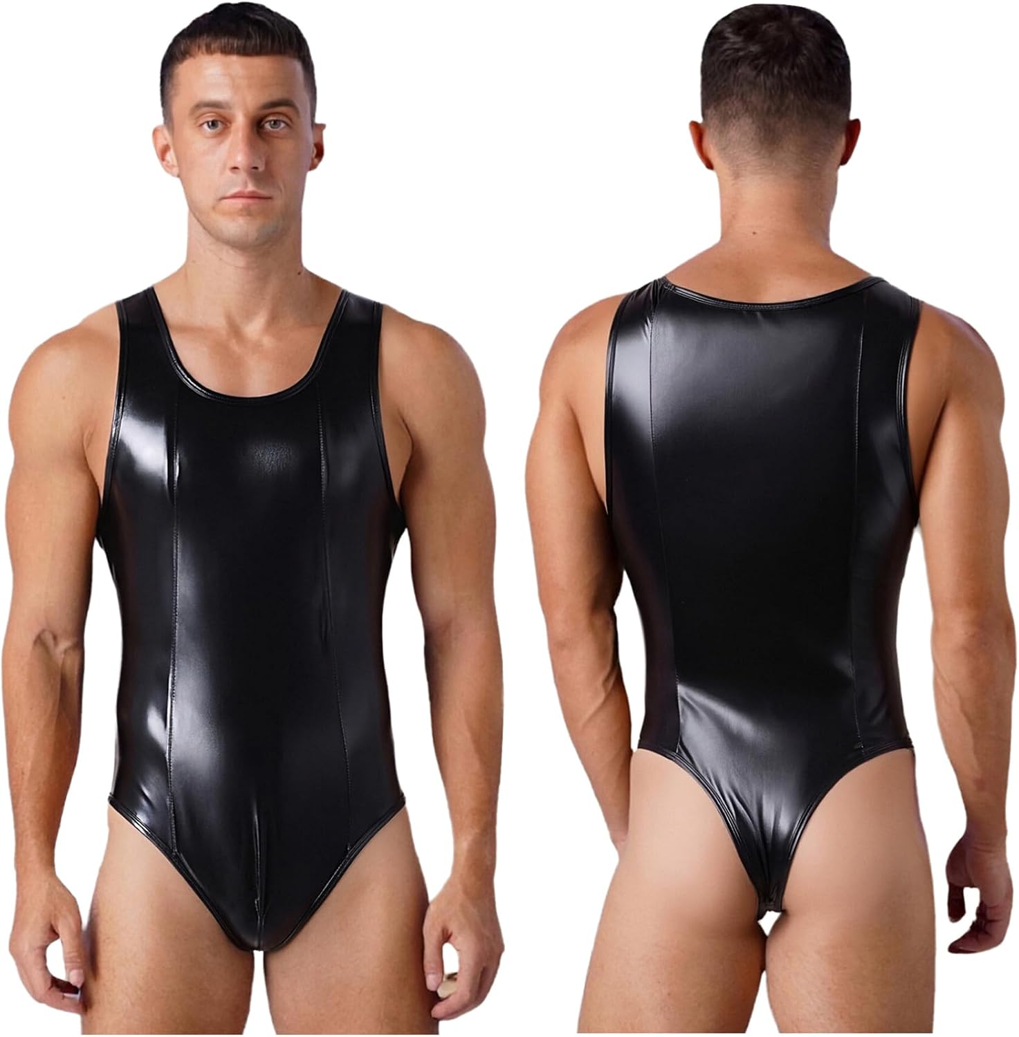 YiZYiF Men's Back Zipper Bodysuit Glossy Bulge Pouch Leotard Jumpsuit for Raves Yoga Nightclub
