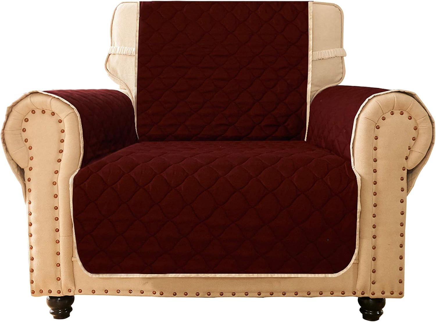 Ameritex Chair Cover, Reversible Quilted Furniture Protector, Ideal Chair Slipcovers for Pets & Children, Water Resistant, Will Keep Your Couch Stain, Dirt&Scratches-Free (Style1 Burgundy, 23'')