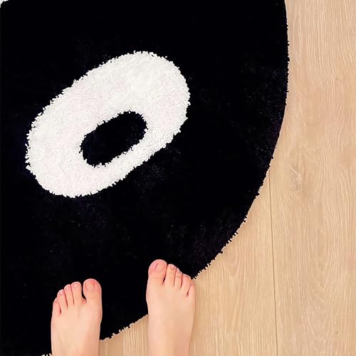 Miniatura 4 de LEVINIS Alfombra redonda divertida, alfombra de área en blanco y negro, bonitos ojos, para dormitorio, mesita de noche, lanudo y antideslizante,