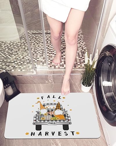 Bath Mat Non Slip Thanksgiving Truck Pumpkin Plaid Quick Dry Bath Mat Indoor,Bathroom Floor Mat Rug for Bathtub,Shower,Fall Maples Vintage Sunflower