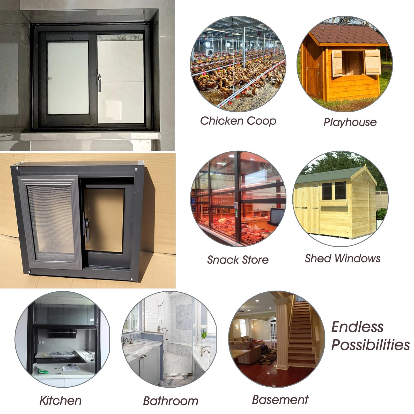 Ventana deslizante horizontal de 81,3 x 30,5 cm, color negro, transparente, para sótano, baño, cobertizo, gallinero, casa de juegos, ventana pequeña con pantalla (20, 18, 16, 14, 12 pulgadas)