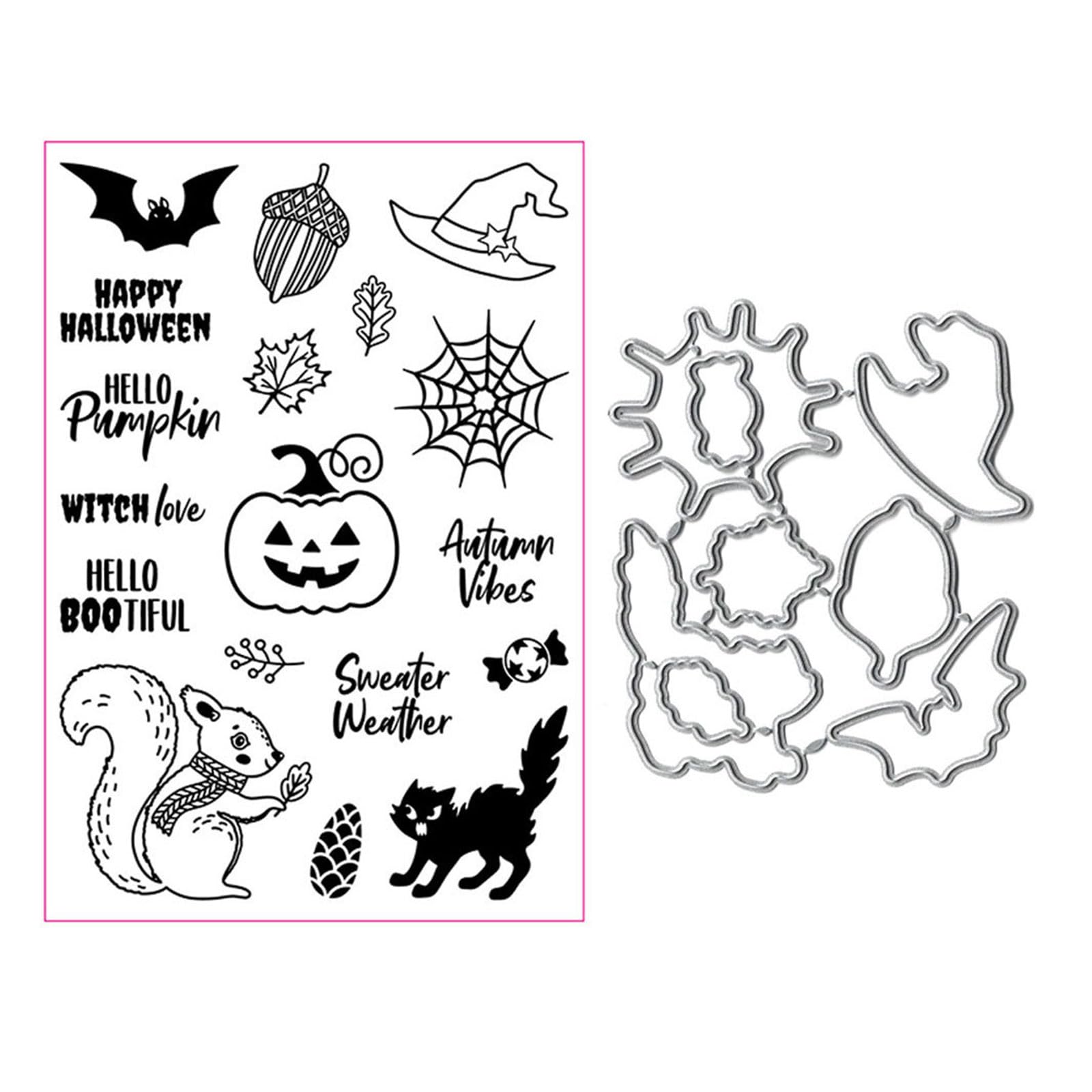 HZBB Halloween Metal Cutting Dies Stamp Stencils Scrapbooking Photo Album Decor Cards Embossing Paper Cards Decorative Silicone Stamps for Card Making
