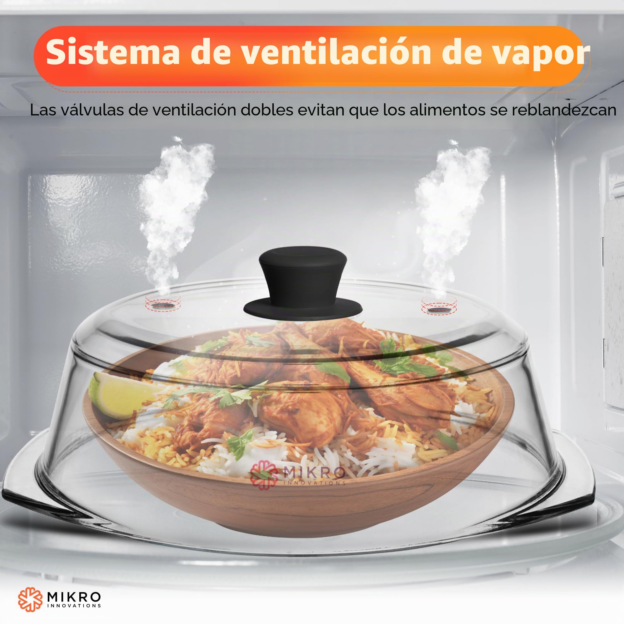 Cubierta alta de vidrio para salpicaduras de microondas | Tapa de vidrio transparente resistente 100% apta para alimentos, sin BPA, con mango de silicona de fácil agarre | Vidrio resistente para mayor