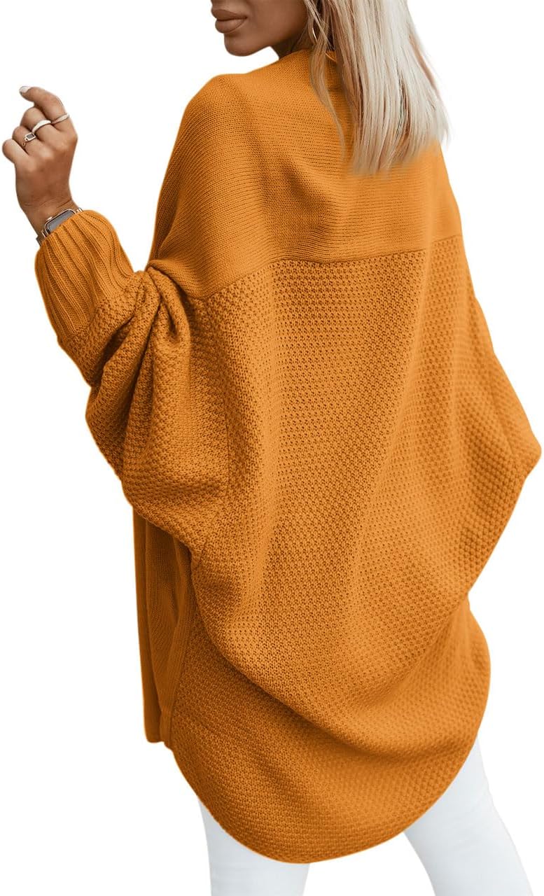 Miladusa Oversized Cardigans for Women Fall 2025 Trendy Open Front Batwing Sleeve Long Cardigan Sweaters - Image 3