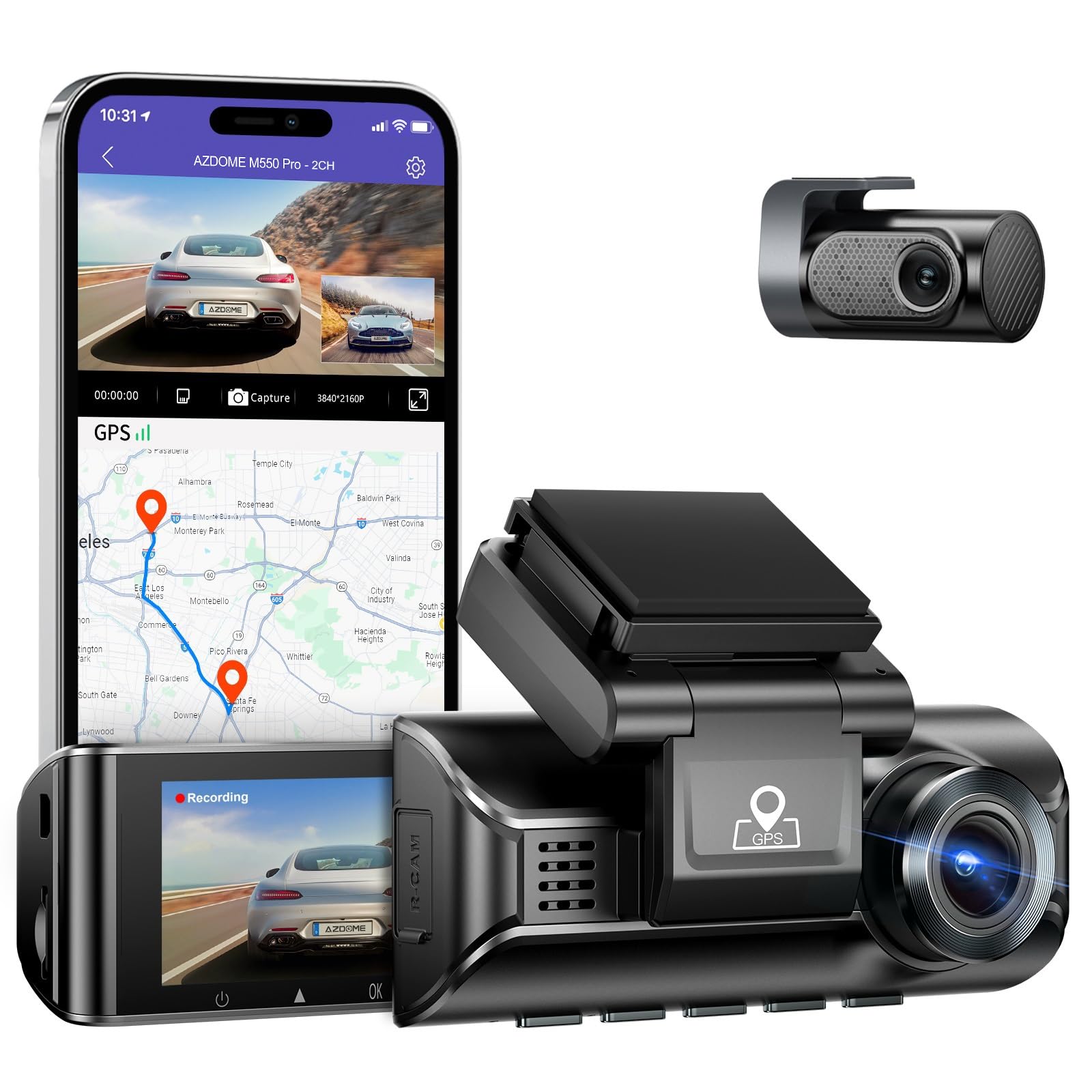 5G WiFi 4K Dash Cam for Car, Free 64GB Card Dash Camera Front and Rear 3.19" IPS Screen, Front and Rear 4K+1080P, 24H Parking Mode IR Night Vision G-Sensor GPS M550 Pro-2CH