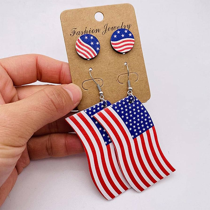 ROSTIVO Orecchini Pendenti Con Bandiera Americana - Design A Goccia In Ecopelle, Leggeri 3g, Per Il 4 Luglio E Feste Patriottiche