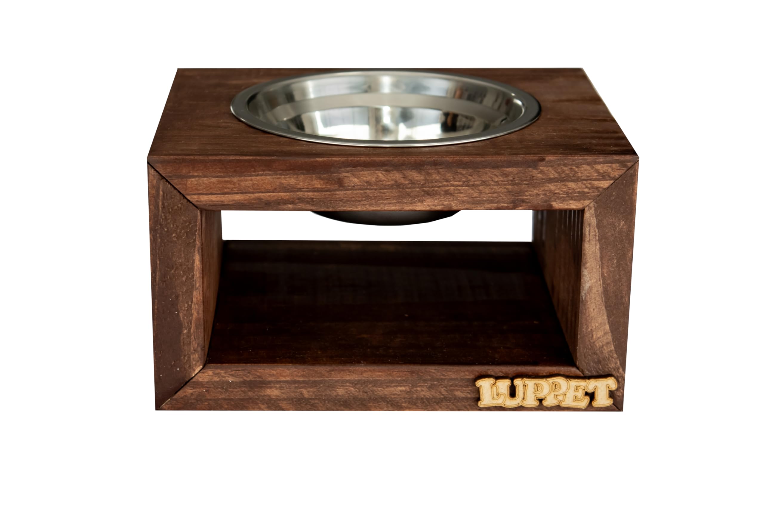 Comedouro Elevado Individual De Madeira Com Potes Inox para Cachorro Médio/Grande - Marrom