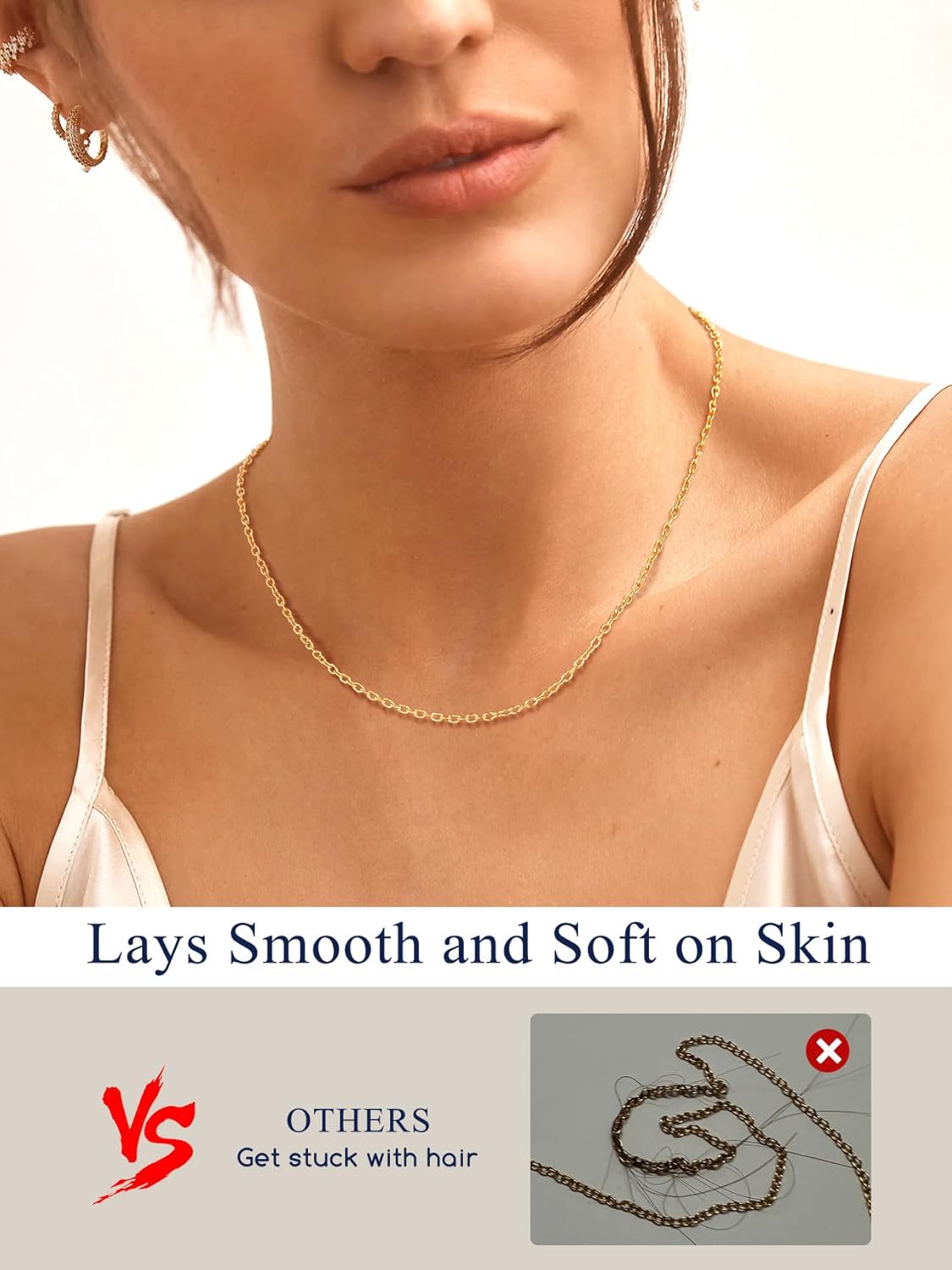 Suplight Stainless Steel Cable Chain Necklaces for Men Women 14K Gold/Black/Rose Gold Plated Cable Link Chains, 2mm Thin & Dainty & Sturdy Chains for Pendant 14"-30" Length - Image 4