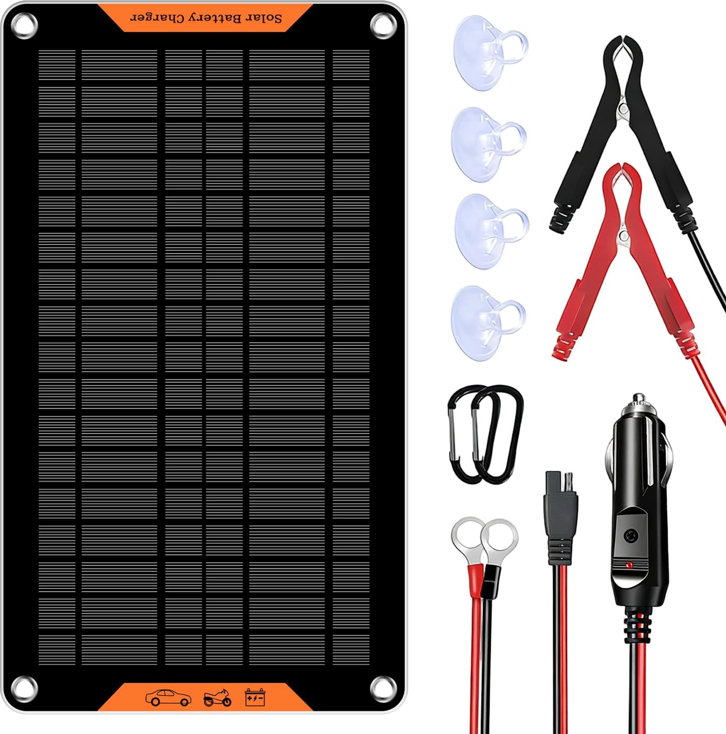 12 Volt 10 Watt Photo voltaic Automobile Battery Charger & Maintainer, Photo voltaic Panel Trickle Charger, with Alligator Clip& Cigarette Lighter PlugAdapter for Automobile, Boat, Automotive, Bike, RV