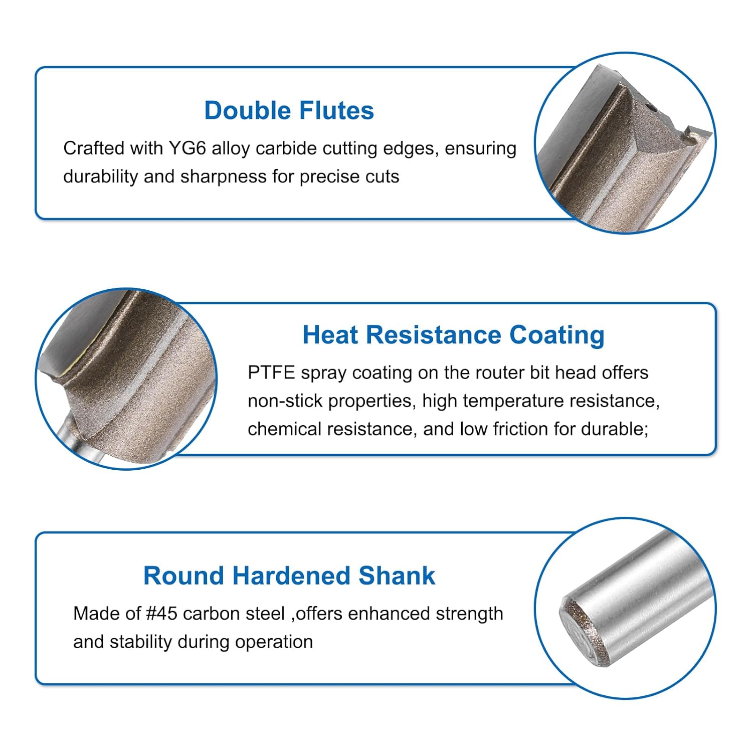 HARFINGTON Straight Router Bit 1/4 Inch Shank 25/32" Cutting Dia, 2 Flutes 1.18 Inch Cutting Length YG6 Carbide Cutter with PTFE Heat Resistance Coating, Woodworking Grooving Trim Bit