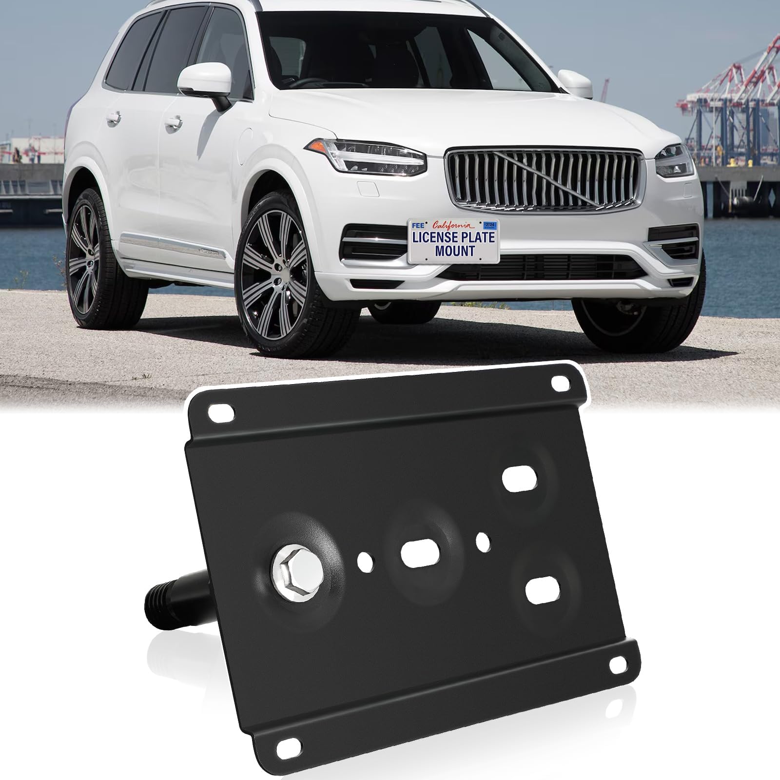 Front Bumper License Plate Mount Compatible with 2015-up 2nd Gen Volvo XC90, 2017-up XC60 and S90 No Drill Front Tow Hook License Plate Frame Anti-Theft Bracket Holder Mounting Kit Car Accessories