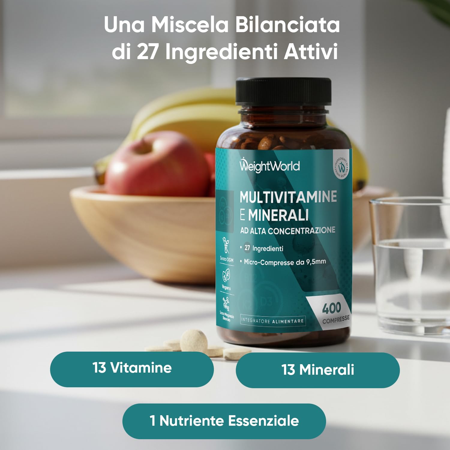Vitamin D3 2000 UI, Omega 3 2000mg e Multivitaminico Completo Bundle, 400 + 400 Compresse + 240 Softgel, Vitamina D Colecalciferolo, Omega 3 Olio di Pesce, EPA, DHA, 27 Vitamine e Minerali