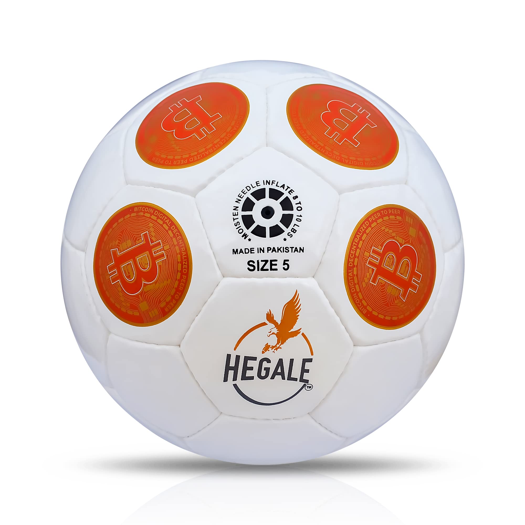 Hegale Soccer Ball Size 5 - White Soccer Ball with Orange Bitcoin Logo  Print for Cryptocurrency Enthusiasts | 32 Panel Professional Standard  Football Soccer Balls Size 5 for Matches and Practice :